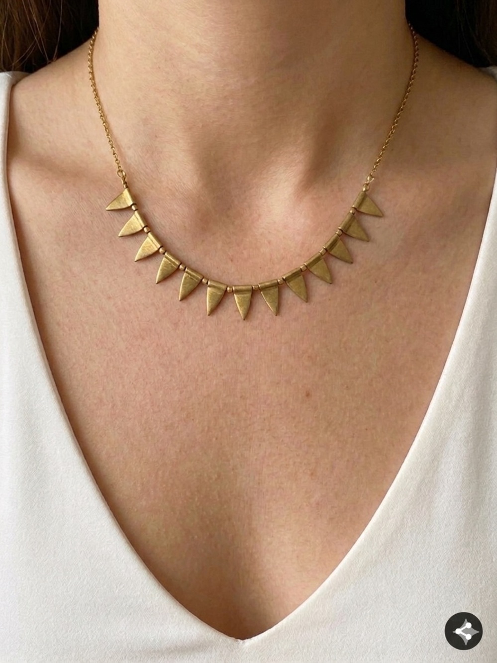 Brass Triangle Shield Statement Necklace